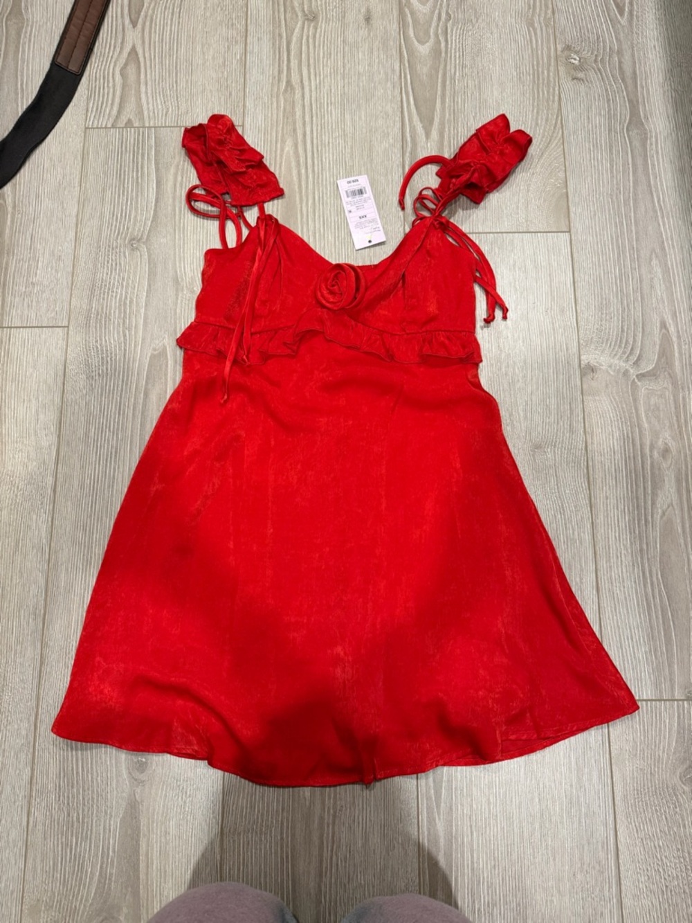 Wild Fable Satin Red Mini Rosette Dress Girly Date Night Frilly Slip Babydoll